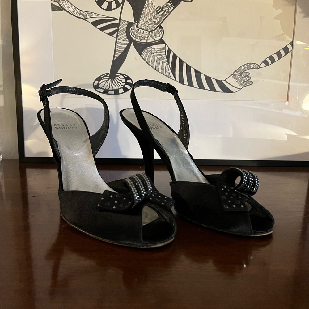 Stuart Weitzman Authentic Black Heels with Bow Accent